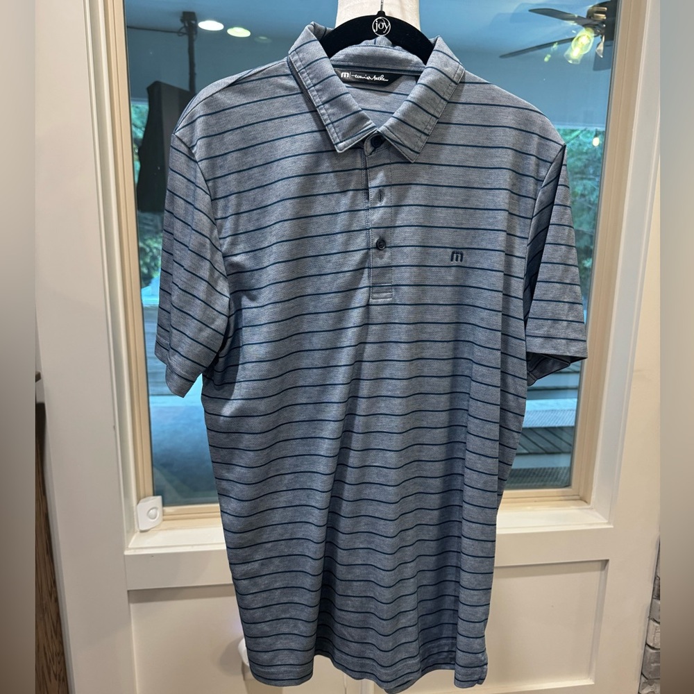 Travis Mathew Men's Blue Striped Polo Shirt